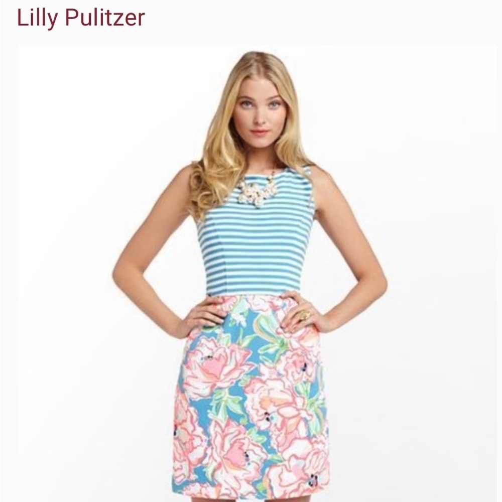 Lilly Pulitzer Juliana Flutter Blue Lucky Chin Combo Dress- Small - Picture 1 of 15